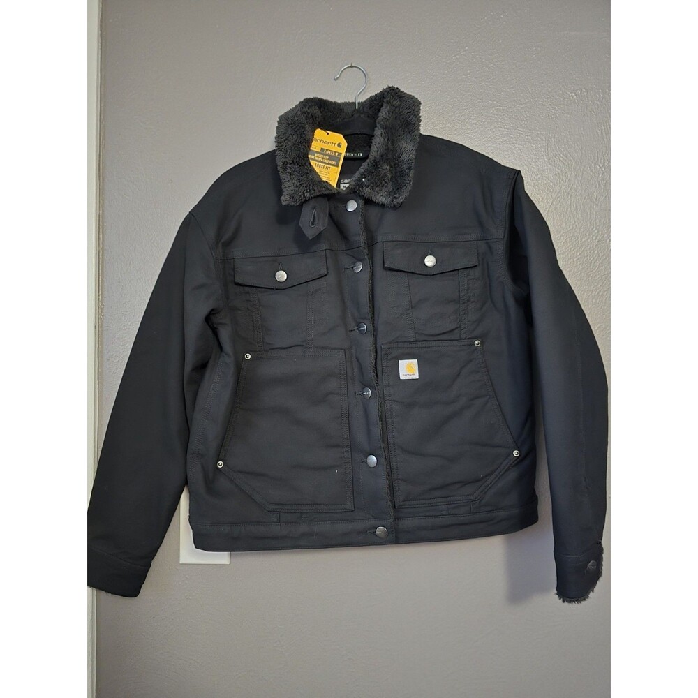 Carhartt Rugged Flex Sherpa-Lined Button Front Jacket Black Women's XL Relaxed